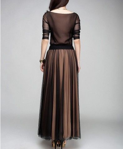 Elegant Plain Boat Neck Flowy Hem Maxi Dress - Omychic