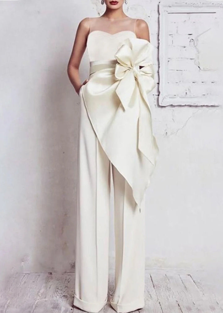 Elegant Bow Belt Pocket Straight Leg Jumpsuit Sleeveless - Omychic