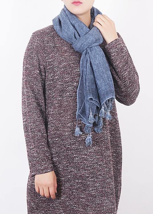 2025 winter blue women vintage scarf tassel cotton linen long scarfes