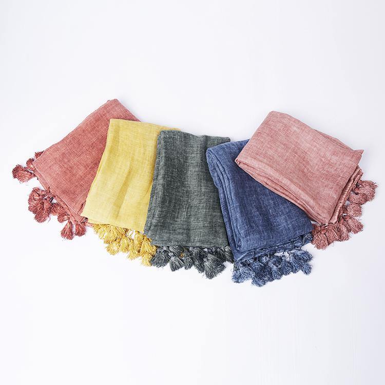 2025 winter blue women vintage scarf tassel cotton linen long scarfes