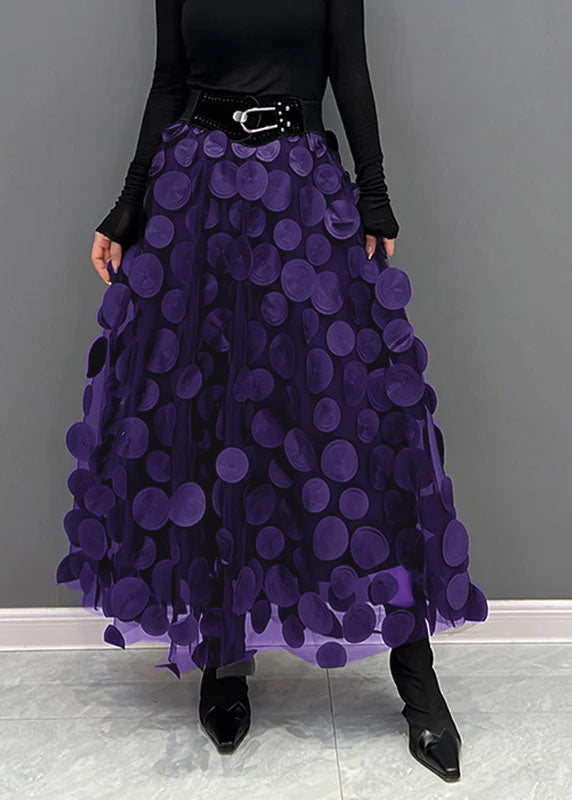 Elegant Purple Dot Patchwork Tulle Skirt - Omychic