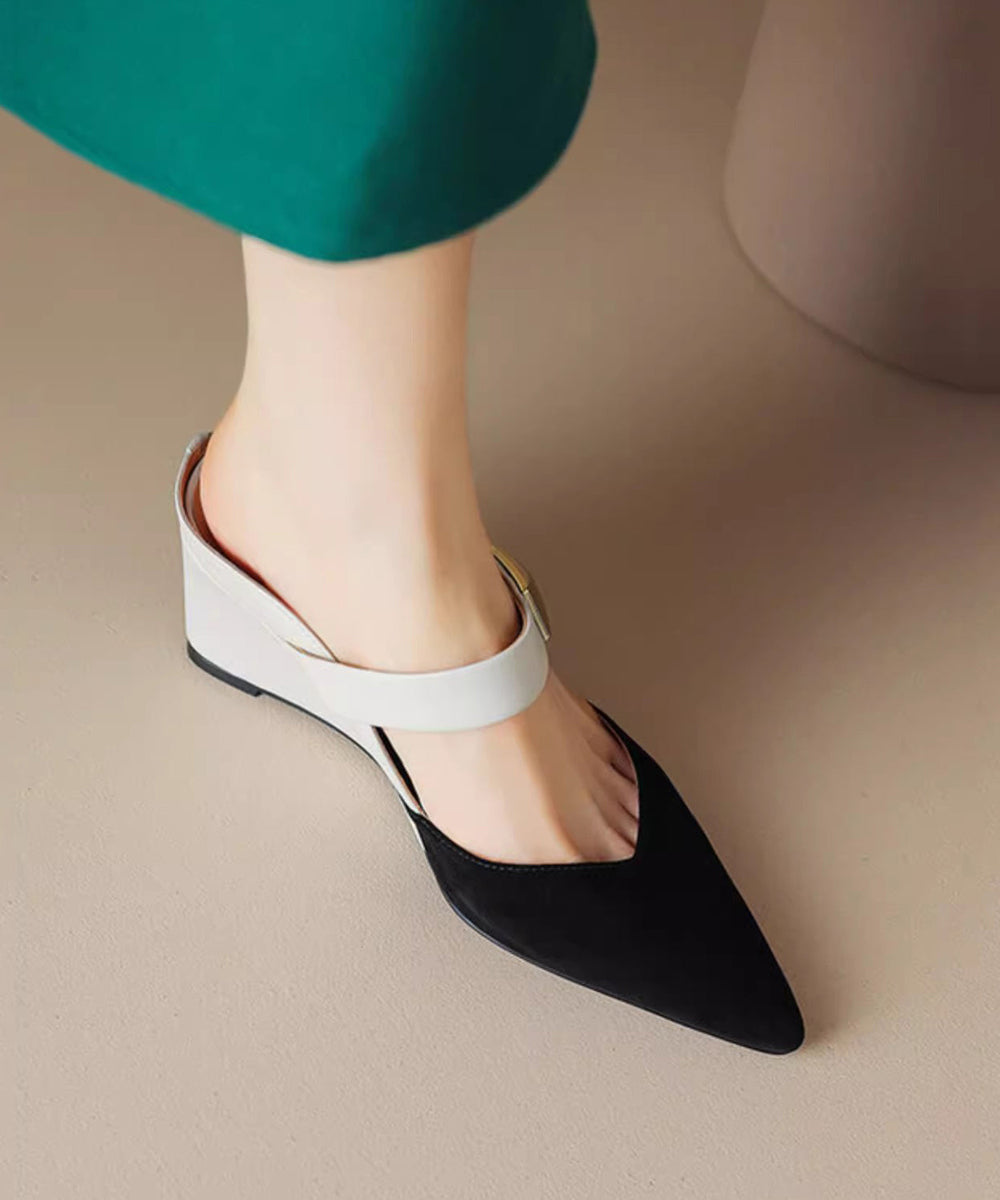 2025 New Summer Apricot Pointed Rivet Wedge Heels Slide Sandals - Omychic