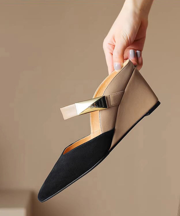 2025 New Summer Apricot Pointed Rivet Wedge Heels Slide Sandals - Omychic
