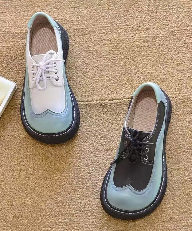 2025 Splicing Platform Flat Shoes Black White Faux Leather Lace Up - Omychic
