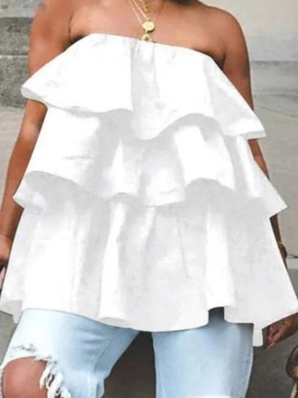 A-Line Loose Elasticity Layered Ruffled Solid Color Tube Vest Top - Omychic