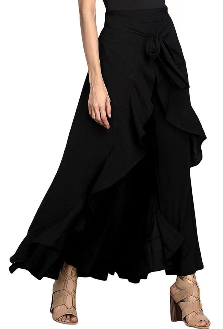 Elegant Grey Waist Spliced Ruffle Hem Straight Leg Skirt - Omychic