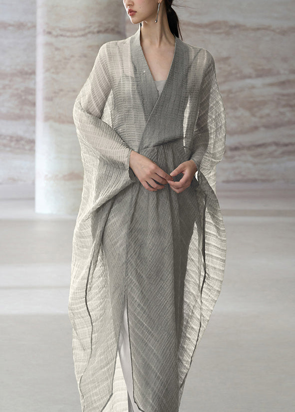 Beautiful Grey V Neck Patchwork Dress Two Piece Set Summer - Omychic