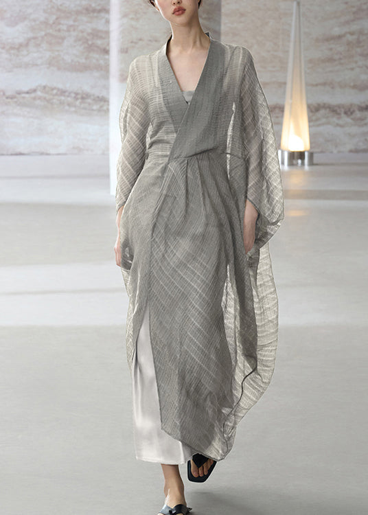 Beautiful Grey V Neck Patchwork Dress Two Piece Set Summer - Omychic