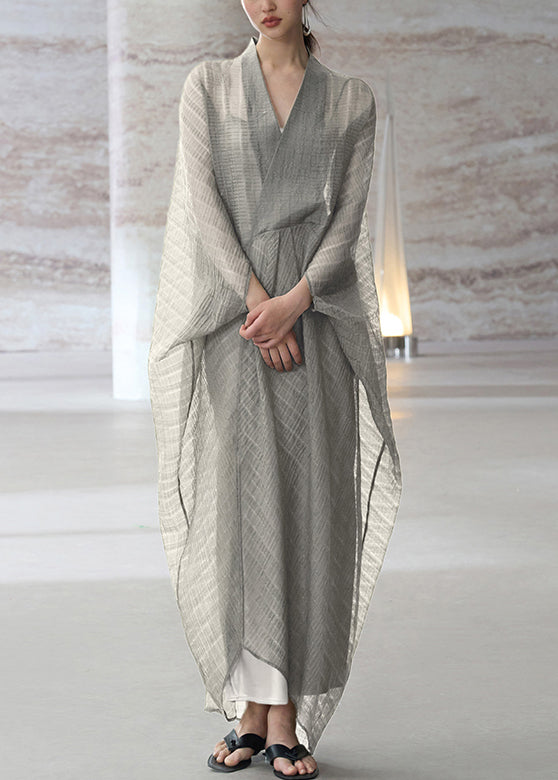 Beautiful Grey V Neck Patchwork Dress Two Piece Set Summer - Omychic