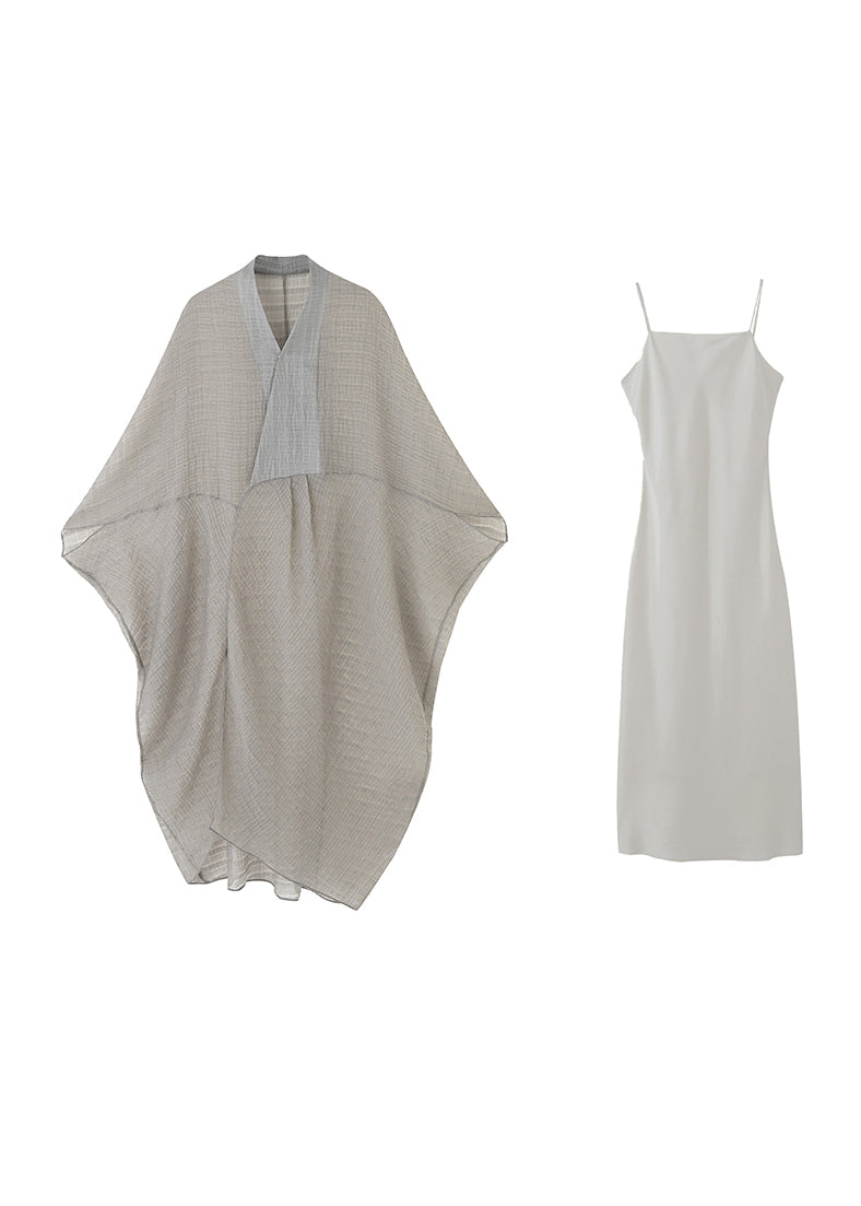 Beautiful Grey V Neck Patchwork Dress Two Piece Set Summer - Omychic