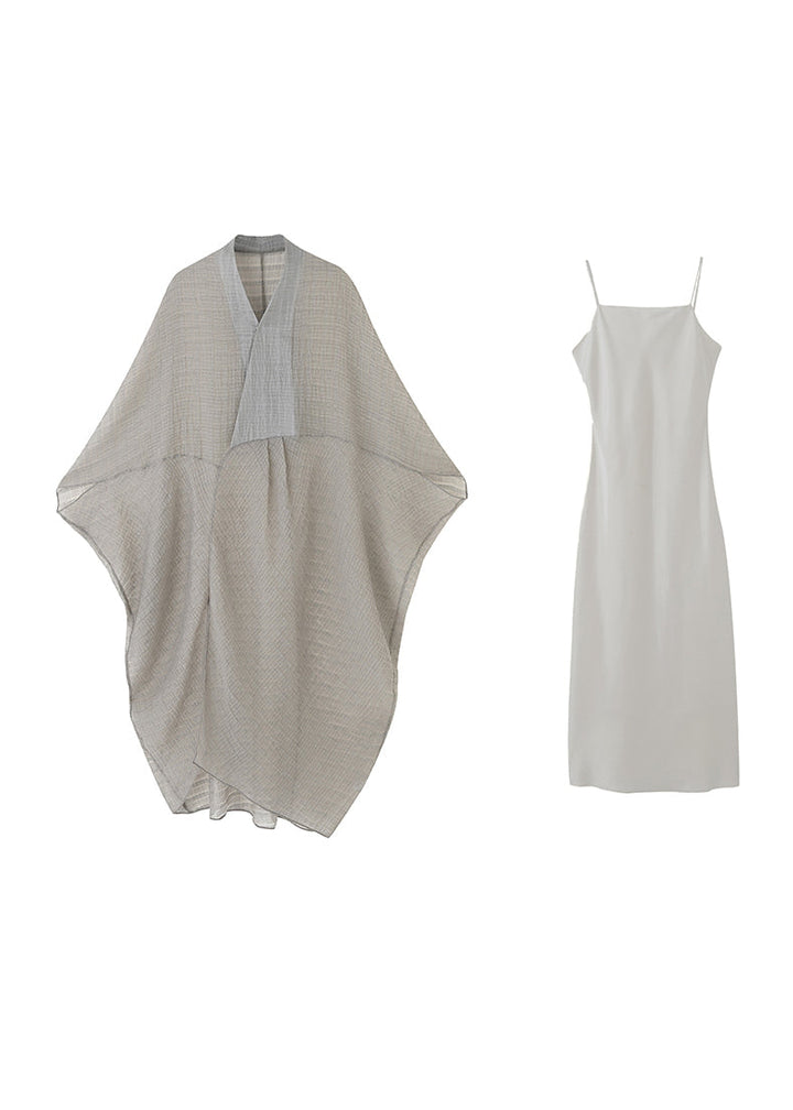 Beautiful Grey V Neck Patchwork Dress Two Piece Set Summer - Omychic