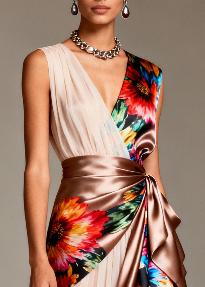 Bohemian Asymmetrical Patchwork Tulle Silk Party Dresses Sleeveless - Omychic