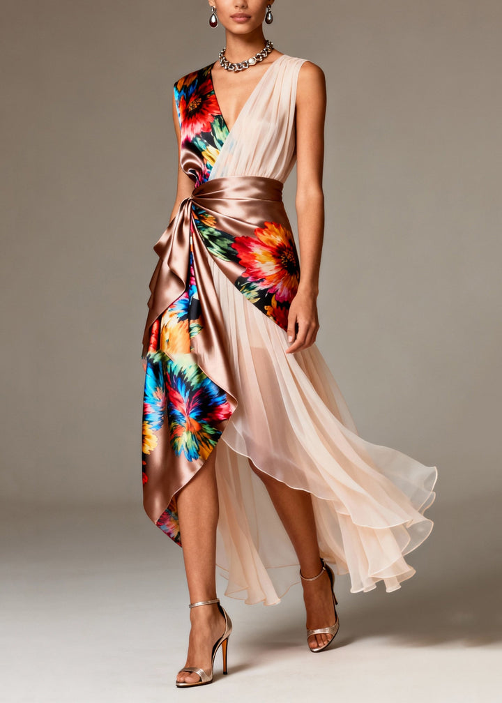 Bohemian Asymmetrical Patchwork Tulle Silk Party Dresses Sleeveless - Omychic