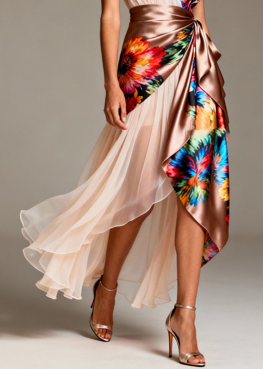 Bohemian Asymmetrical Patchwork Tulle Silk Party Dresses Sleeveless - Omychic