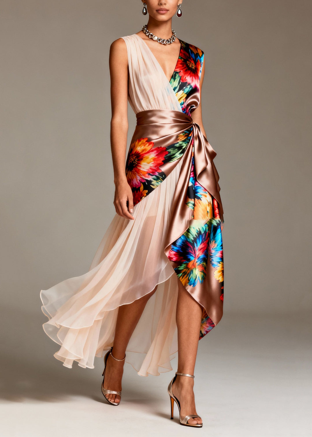 Bohemian Asymmetrical Patchwork Tulle Silk Party Dresses Sleeveless - Omychic