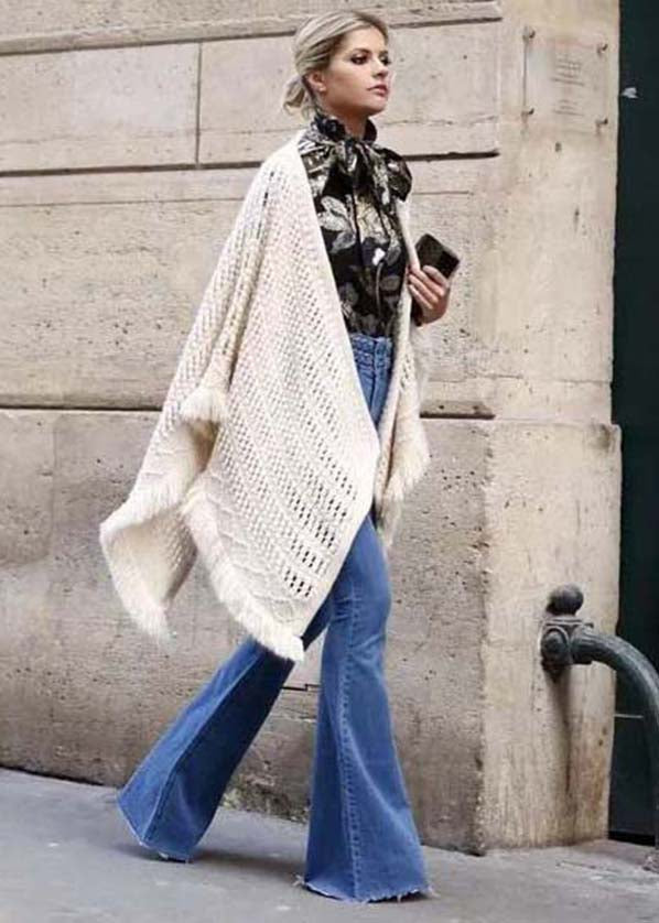 Boho Blue High Waist Slim Fit Denim Flared Trousers Summer - Omychic