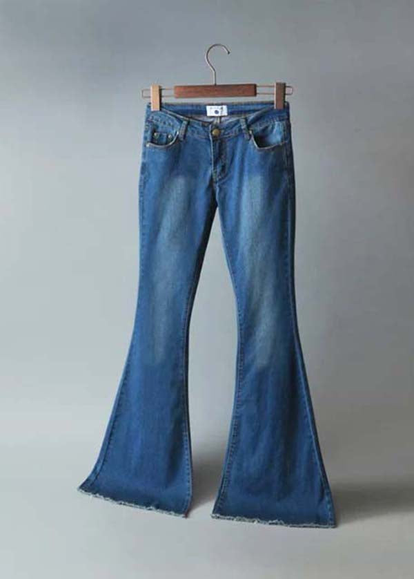 Boho Blue High Waist Slim Fit Denim Flared Trousers Summer - Omychic