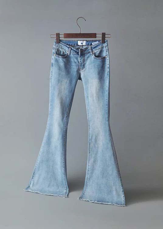 Boho Blue High Waist Slim Fit Denim Flared Trousers Summer - Omychic