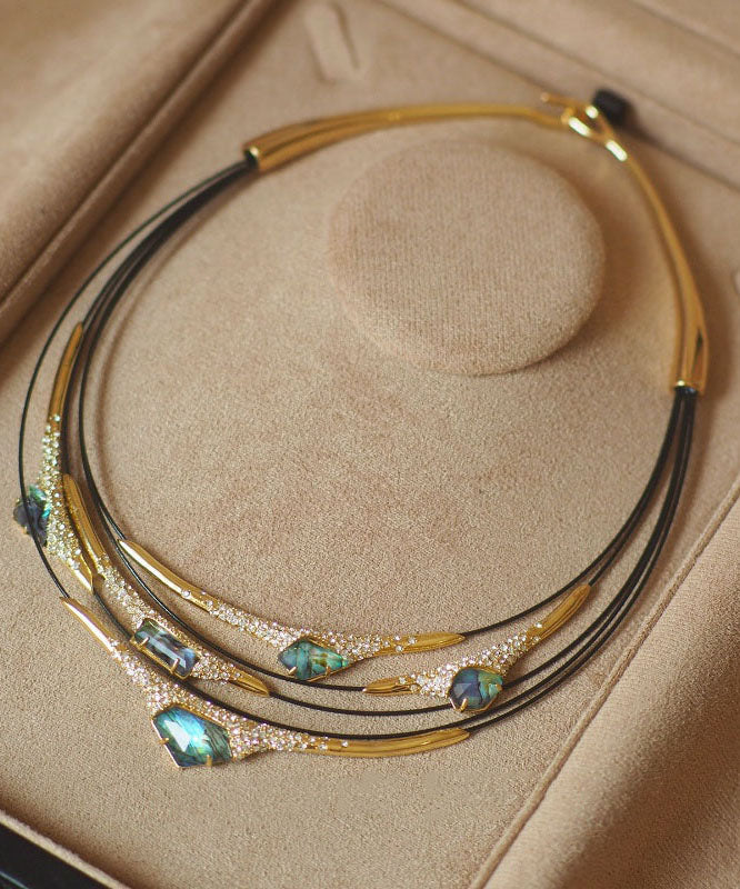 Boho Colorblock Copper Overgild Zircon Patchwork Multi-Layer Choker - Omychic