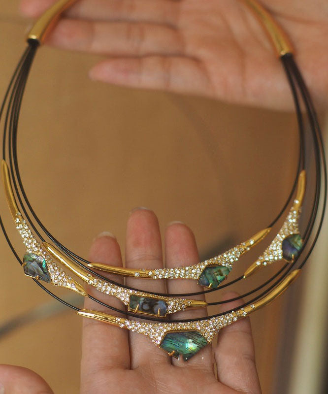 Boho Colorblock Copper Overgild Zircon Patchwork Multi-Layer Choker - Omychic