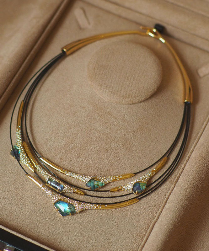 Boho Colorblock Copper Overgild Zircon Patchwork Multi-Layer Choker - Omychic