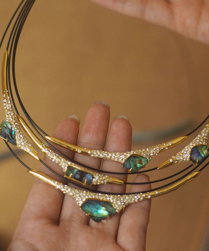 Boho Colorblock Copper Overgild Zircon Patchwork Multi-Layer Choker - Omychic