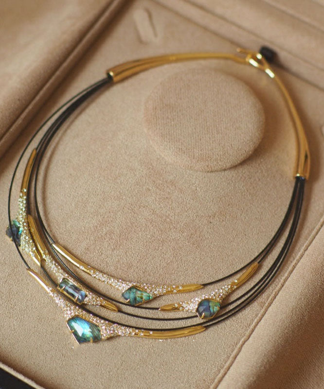 Boho Colorblock Copper Overgild Zircon Patchwork Multi-Layer Choker - Omychic