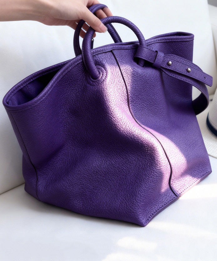 Boutique Purple Large Capacity Calf Leather Tote Bag - Omychic