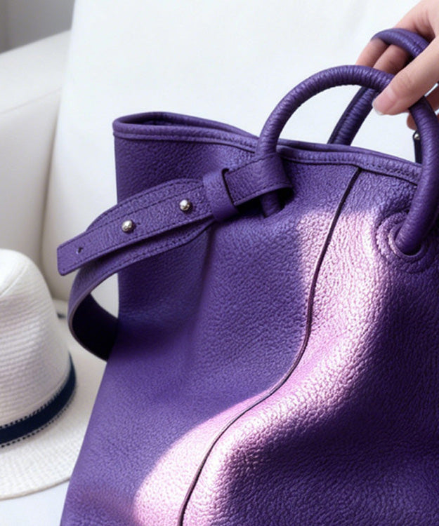 Boutique Purple Large Capacity Calf Leather Tote Bag - Omychic