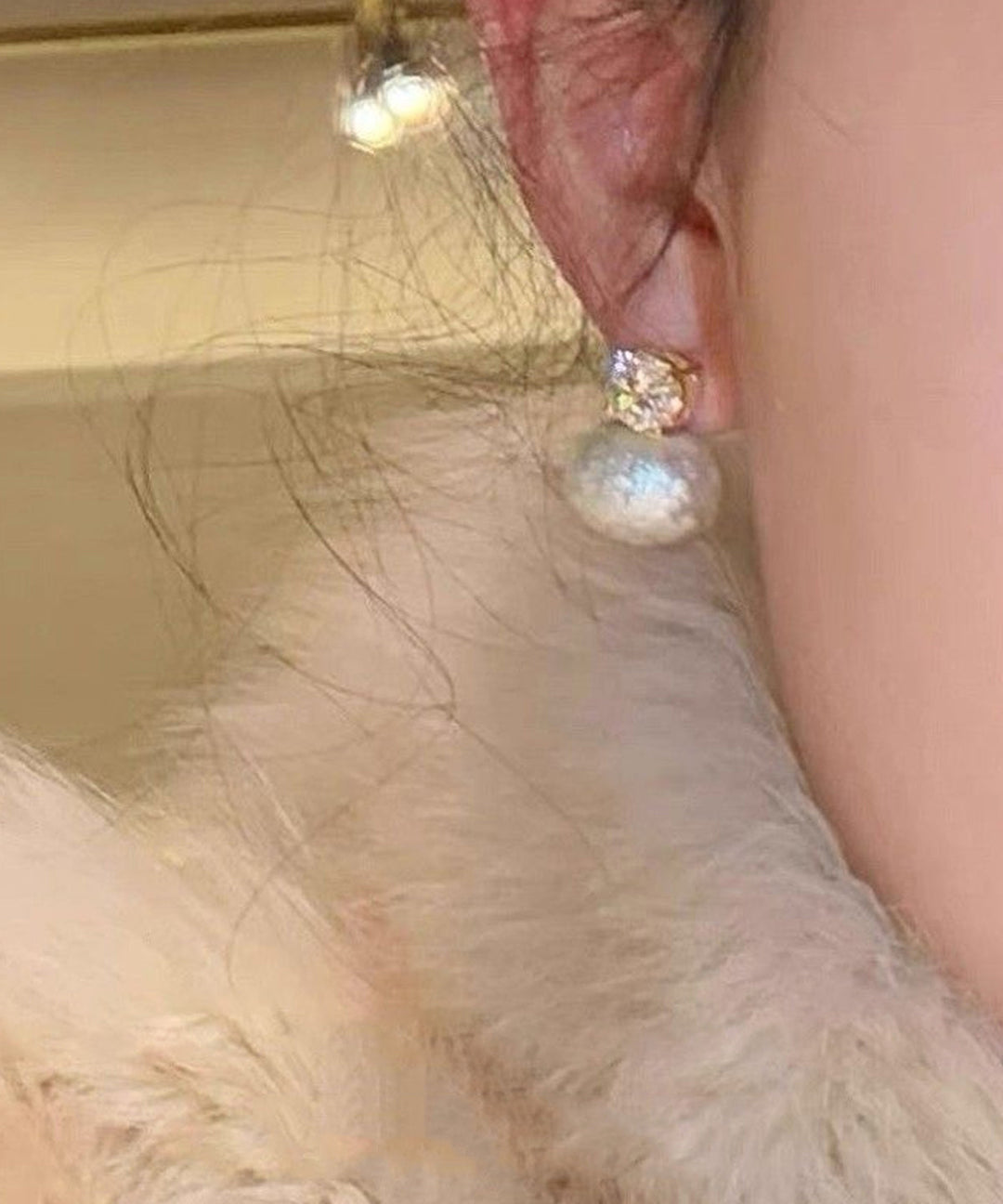 Brief Gold Copper Alloy Zircon Cotton Pearl Stud Earrings - Omychic