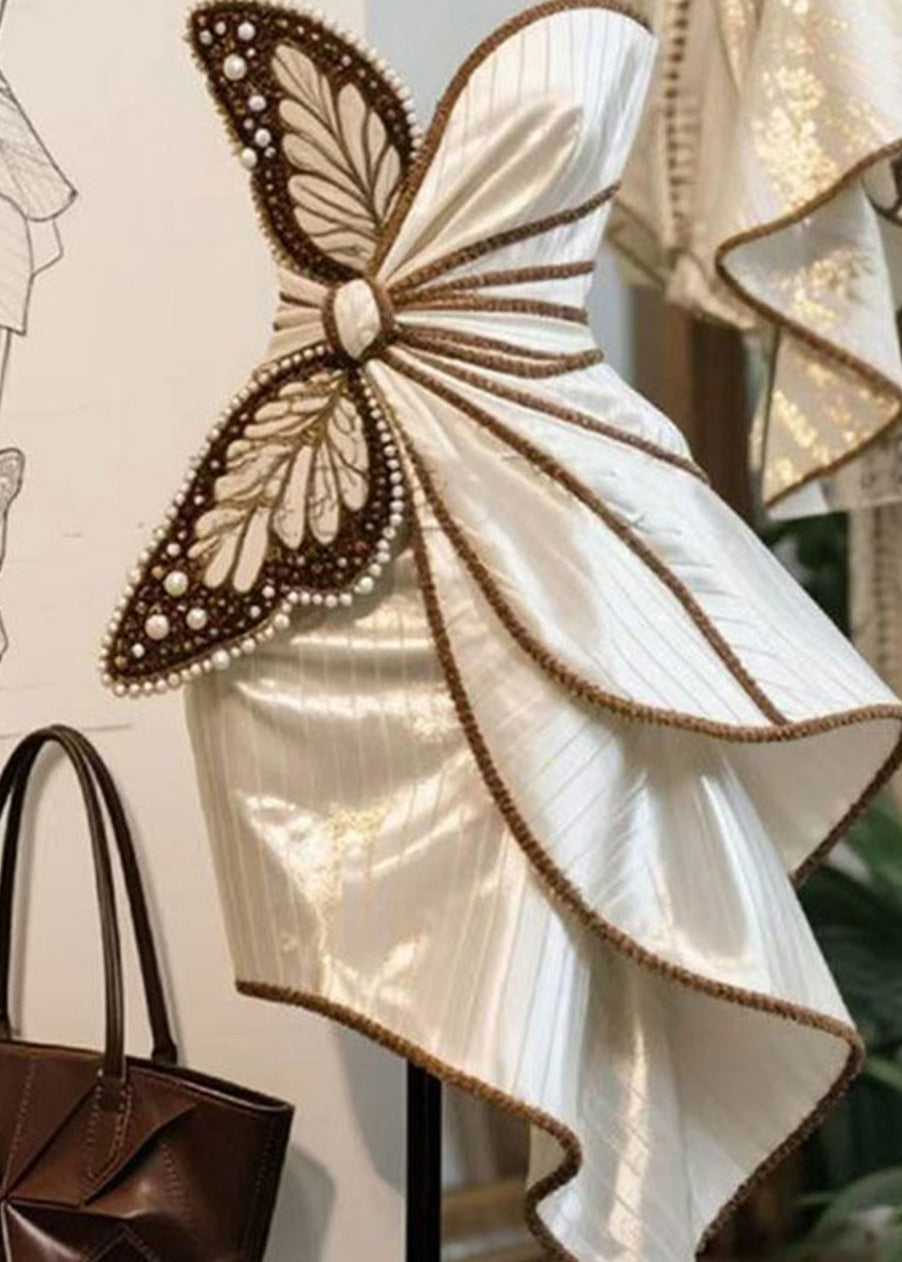 Butterfly Decoration Nail Bead Asymmetrical Dress Design 2025 New - Omychic