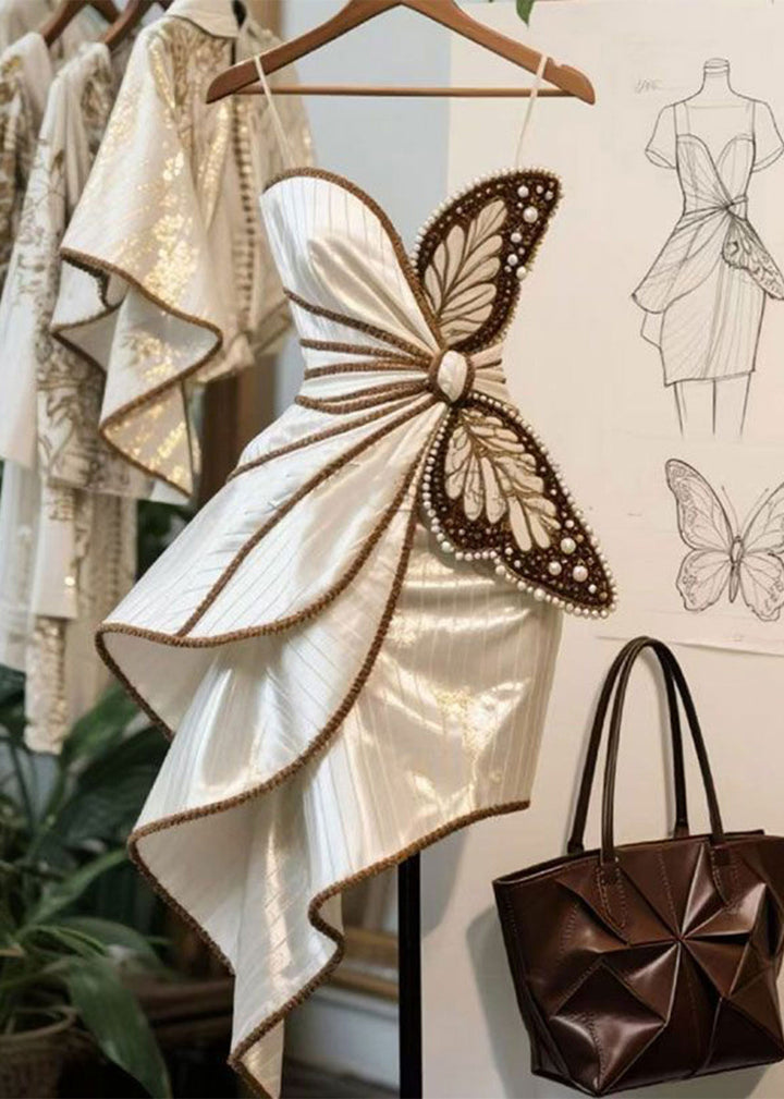 Butterfly Decoration Nail Bead Asymmetrical Dress Design 2025 New - Omychic