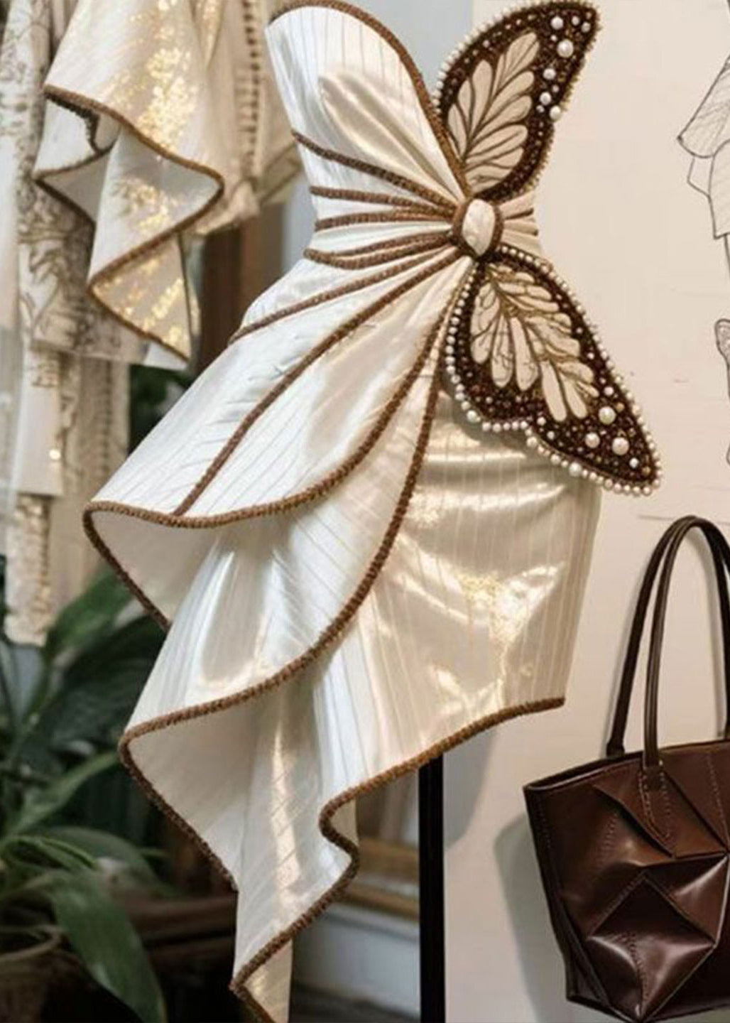 Butterfly Decoration Nail Bead Asymmetrical Dress Design 2025 New - Omychic