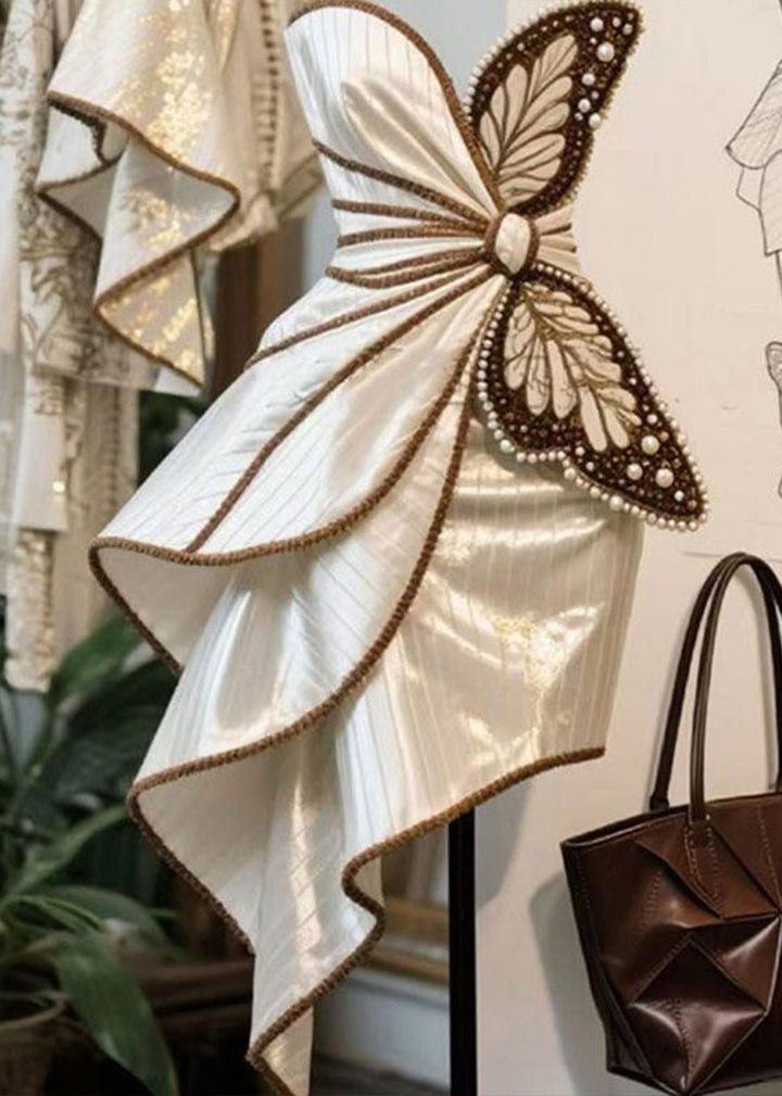 Butterfly Decoration Nail Bead Asymmetrical Dress Design 2025 New - Omychic