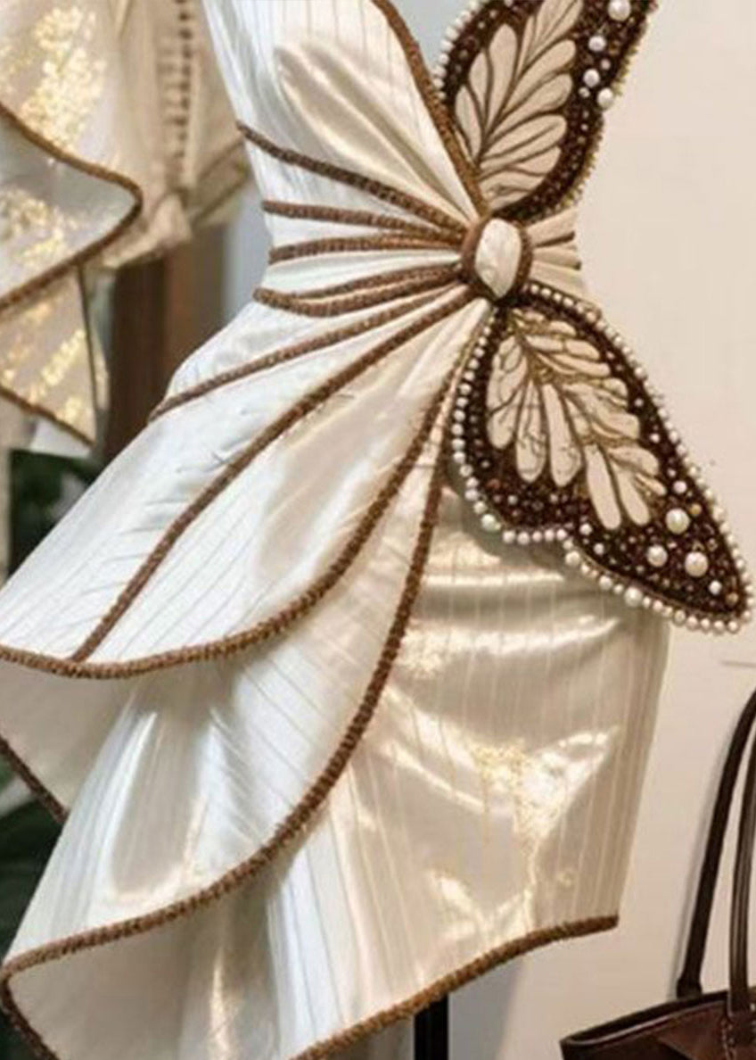 Butterfly Decoration Nail Bead Asymmetrical Dress Design 2025 New - Omychic