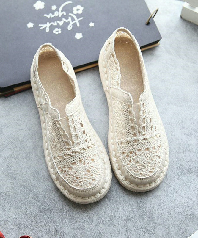 Cotton Fabric Sandals Comfortable Splicing Beige Hollow Out - Omychic