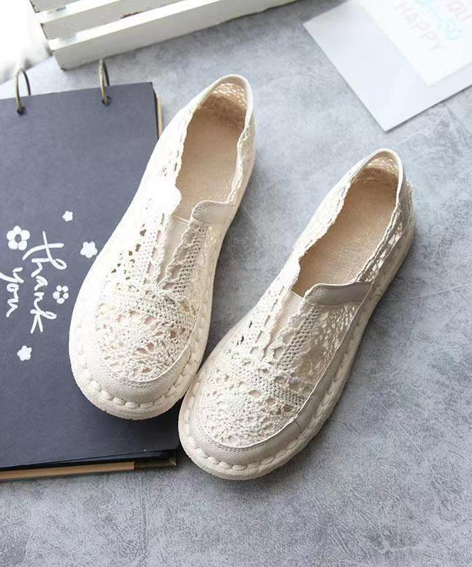 Cotton Fabric Sandals Comfortable Splicing Beige Hollow Out - Omychic