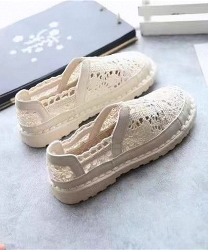 Cotton Fabric Sandals Comfortable Splicing Beige Hollow Out - Omychic