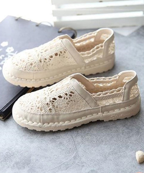 Cotton Fabric Sandals Comfortable Splicing Beige Hollow Out - Omychic
