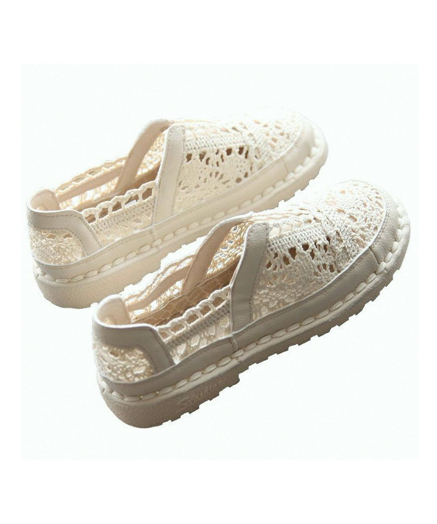 Cotton Fabric Sandals Comfortable Splicing Beige Hollow Out - Omychic