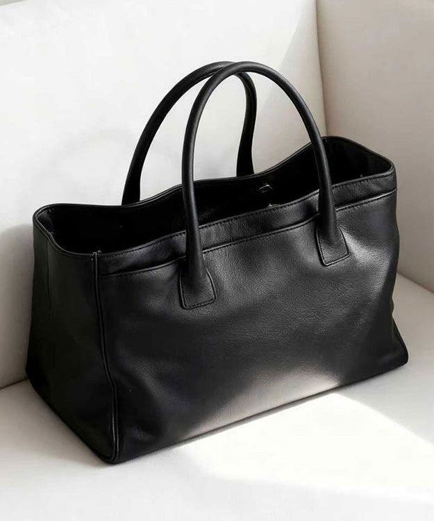 Elegant Black Versatile Calf Leather Tote Handbag - Omychic