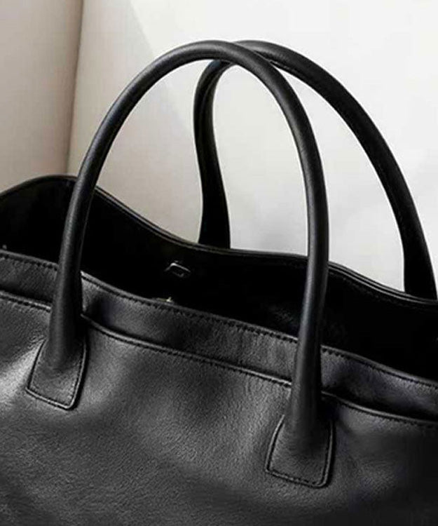 Elegant Black Versatile Calf Leather Tote Handbag - Omychic