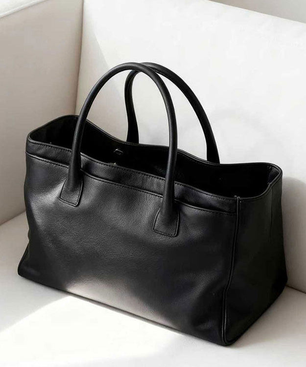 Elegant Black Versatile Calf Leather Tote Handbag - Omychic