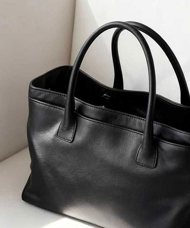 Elegant Black Versatile Calf Leather Tote Handbag - Omychic
