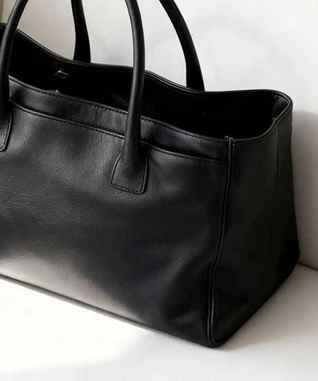 Elegant Black Versatile Calf Leather Tote Handbag - Omychic