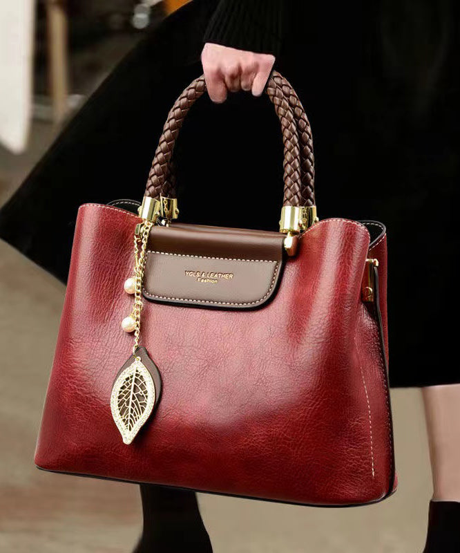 Fine Red Versatile Durable Leather Tote Handbag - Omychic