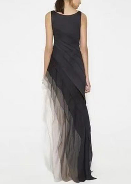 French Black High Waist Patchwork Tulle Maxi Dresses Summer - Omychic