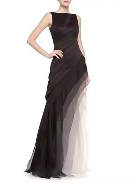 French Black High Waist Patchwork Tulle Maxi Dresses Summer - Omychic