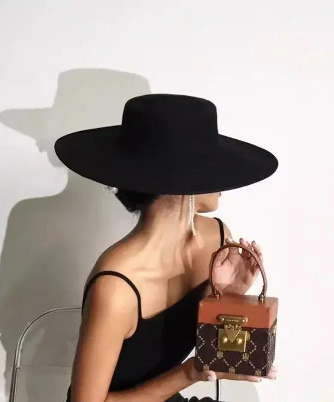 French Black Woolen Large Brim Versatile Jazz Hat - Omychic