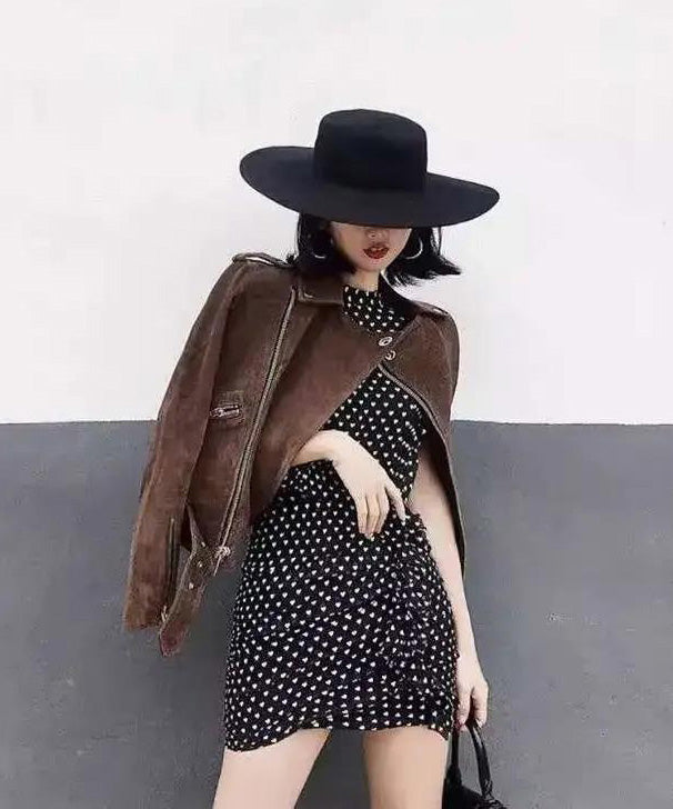 French Black Woolen Large Brim Versatile Jazz Hat - Omychic